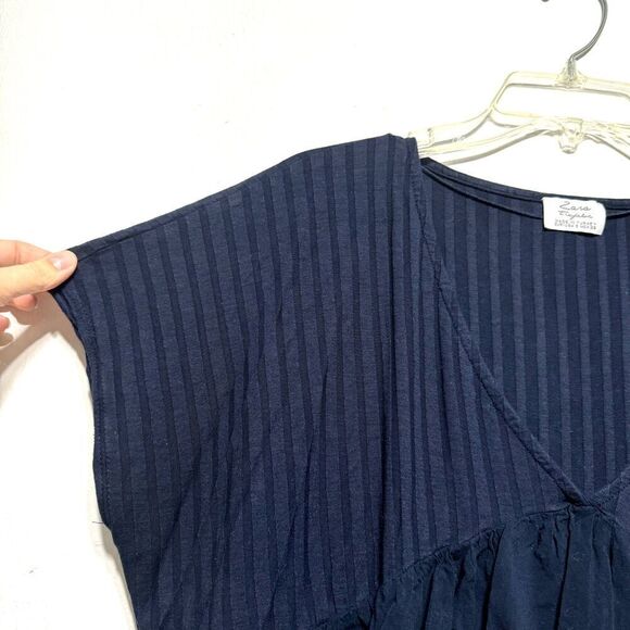 Zara Trafaluc Blouse V-Neck Pullover Navy Blue Top Boxy Oversized Women sz Small - Picture 3 of 6